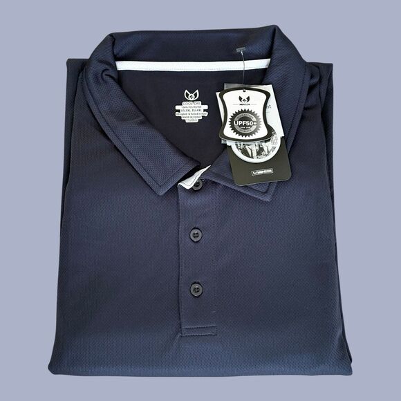 MOHEEN Men’s Polo Shirt 3XL Navy Blue White Golf UPF50+ Sun Protection Quick Dry - Picture 1 of 4